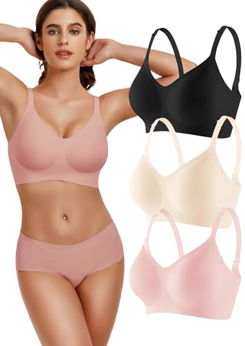 Quttlzze 3-Pack Wireless Womens Bras No Underwire Seamless Jelly Bra Light Support Pullover Bralette...