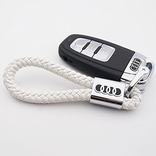 For Audi Logo Emblem Key Chain Key Ring Metal Alloy BV Style Calf Leather Gift Decoration Accessories (White)