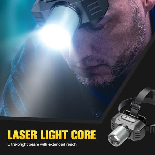 Dmuzsoih Luz Frontal | Linterna Frontal Recargable LED - 3 Modos Luminosos Ajustable 90 Grados para Pescar Senderismo Correr Caza Nocturna Acampar - imagen 2
