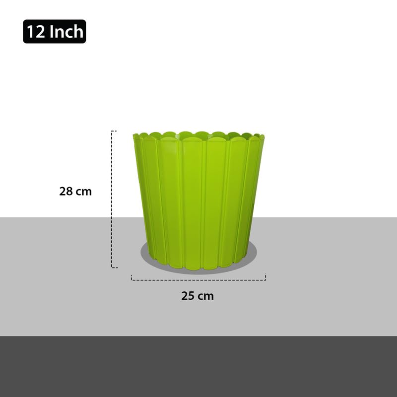 Image of GARDENS NEED 12 Inches Thai Round Flower Pot | Set of 2 | Lemon Green | Plastic Planter Pots for Indoor & Outdoor Home, Office & Balcony Decoration