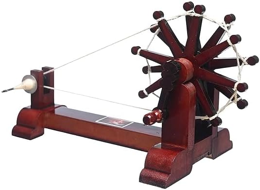 Gandhiji Wooden Mini Charkha Spin Wheel Showpiece | Handmade Wooden Charka for Home Décor, Office Desk, Table | Ideal (Design 2)