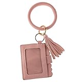 Geldbörse Schlüsselanhänger Damen Tasche Schlüssel Armband Kette Kunstleder Handtasche Schlüsseletui Kartenhalter mit Schlüsselbund Armreif (Rosa)