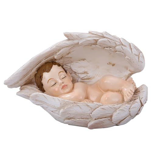 Genérico Figurillas Pequeñas de Belén,Pequeño De Estatua - Niño Durmiendo en Alas de Ángel de Resina para Vitrina Escritorio Mesilla Estantería Alfeizar
