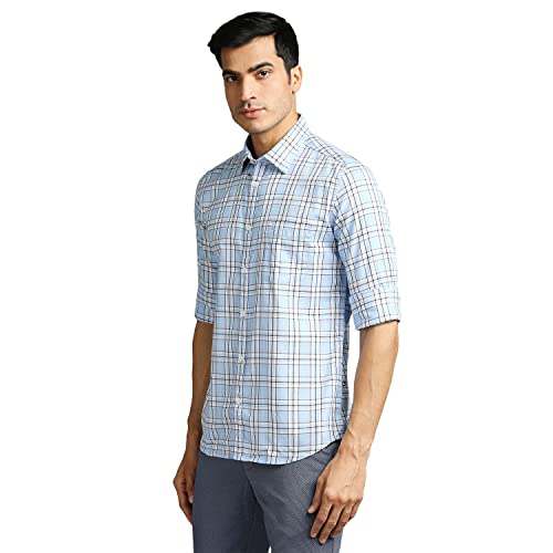 Image of Parx Men's Pure Cotton Checks Pattern Slim Fit Semi Cutaway Collar Full Sleeve Casual Shirt