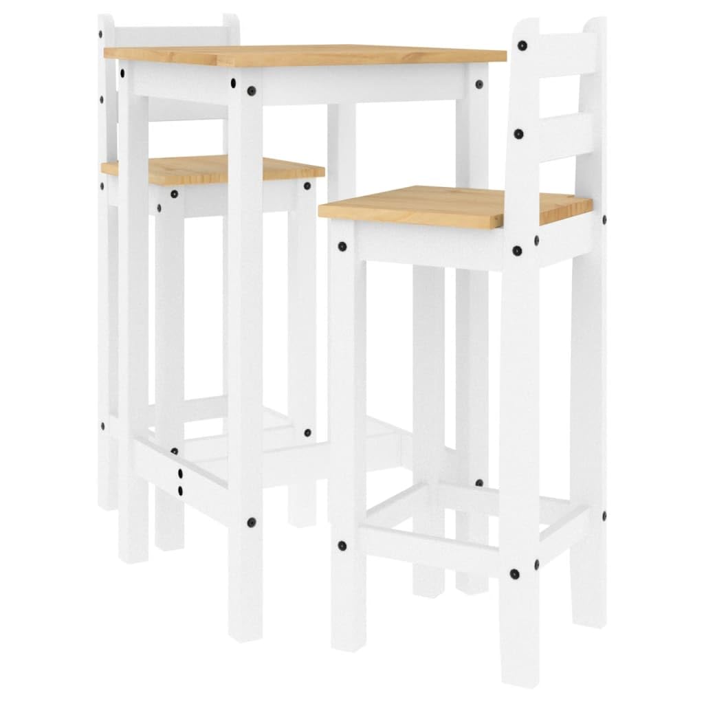 vidaXL Set de Bar 3 Piezas Madera Maciza de Pino Blanco, Set de Bar, Mesa y taburetes Altos, Mesa y sillas de Bar, Mesa y taburetes de Bar