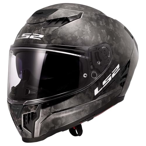 LS2 Helmets Dragon Carbon Full Face Motorcycle Helmet W/ SunShield (Gloss Forged Black - Large)