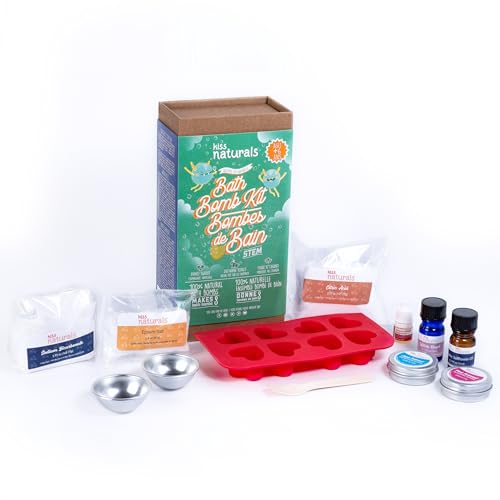 Kiss Naturals - Bath Bomb Making Arts & Crafts Kit with Organic Ingredients - Includes Witch Hazel, Natural Fragrances, Silicone Molding Tray - Make 8 Fizzing Bath Bombs - Gift Kit for Boys & Girls
