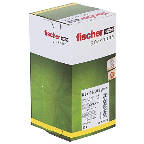 fischer - Cheville à frapper N GREEN 8x100/60 avec vis, fabriquée à base de matières premières renouvelables / Boîte de 45
