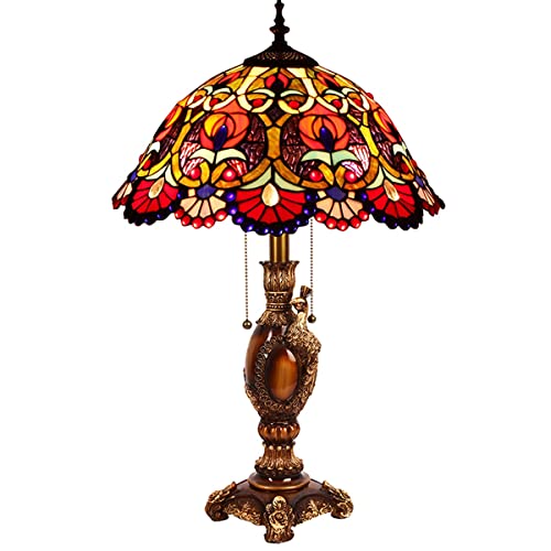 Handmade Tiffany Style Stained Glass Desk Lamp Vintage Baroque Design with Pastoral Flowers E27 Socket Ideal for Bedroom Bedside Dining Tables Victorian Decorative Lighting for Bar Reading 2