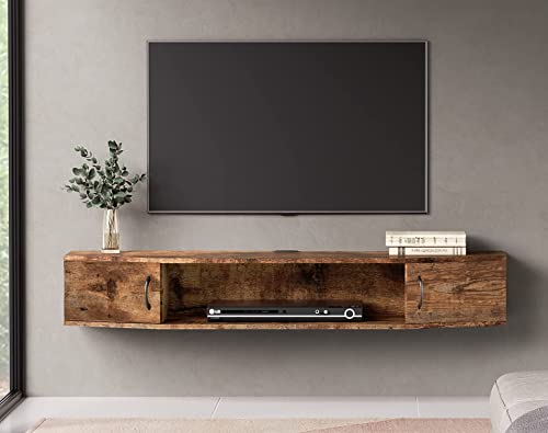 Audio Video Shelving Wall Mounted Floating TV Stand Wood TV Media Console,Floating Entertainment Center Desk with Storage TV Shelf Console for Living Room.Brown.