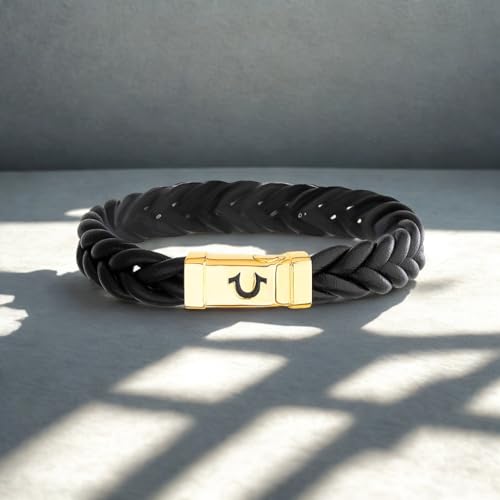 Pulsera para hombre True Religion cuero negro 12mm 9 pulg miniatura 4