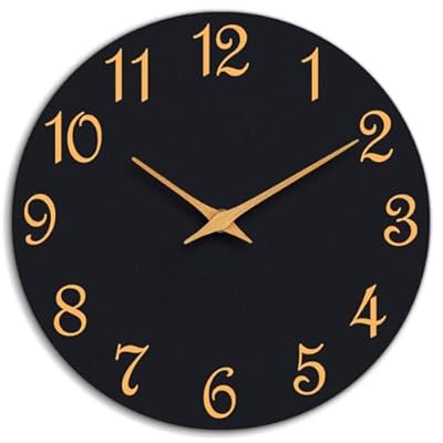 Roymnie Wall Clock, 8 Inch Modern Wall Clocks Battery Operated, Small Silent Non Ticking Clock Decorative for Kitchen, Bathroom, Bedroom, Desk, Bookshelf (Black Gold)