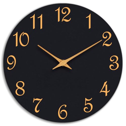 Wall Clock, 8 Inch Modern Wall Clocks Battery Operated, Small Silent Non Ticking Clock Decorative for Kitchen, Bathroom, Bedroom, Desk, Bookshelf (Black Gold)