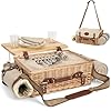 Multifunctional Wicker Picnic Basket Set for 2 with Blanket and Picnic Table, Insulated Picnic Set with Full Tablewares for Camping Outdoor Couples,Natural