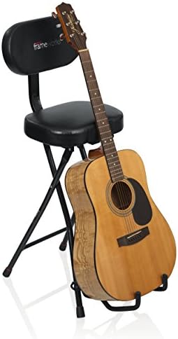 Gator Frameworks Guitar Seat with Padded Cushion, Ergonomic Backrest and Fold Out Guitar Stand; Holds both Acoustic and Electric Guitars (GFW-GTR-SEAT)