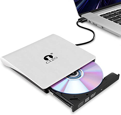 Image of CEZO External USB 3.0 Portable Slim CD /DVD-ROM +-R-R-RW Burner Writer for Laptop Desktop Notebook Windows and Mac OS (White)