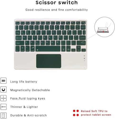 Image of ProElite TouchPad Keyboard case for Galaxy Tab A11 Plus 11 inch with S Pen Holder, Magnetic Detachable Wireless Bluetooth TouchPad Keyboard Built-in 7-Colors Backlit, Dark Green