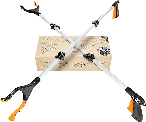 EZPIK 2 x 110cm Pince Ramasse Objet, Déchets avec Aimants, pour Personnes Agées et Handicapés - Pince Telescopique Rotative pour Attraper Les Objets (2...