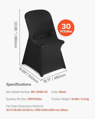 Image of VEVOR Chair Covers, Polyester Spandex Chair Cover, Stretch Slipcovers for Wedding Party Dining Banquet Flat-Front Chair Covers (Black-c-XL, 30PCS)