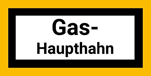 Gas-Haupthahn Schild/Aufkleber aus PVC-Folie selbstklebend, 20 x 10 cm Cover