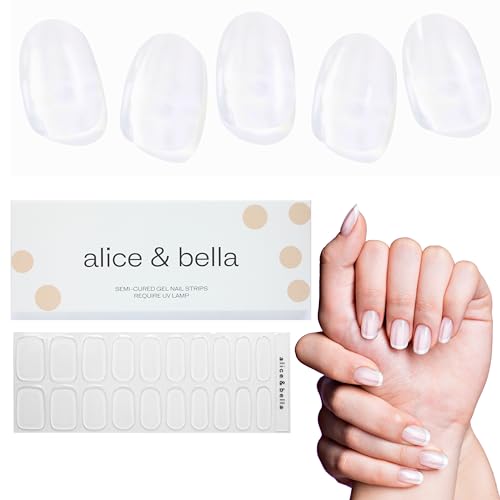 Alice & Bella Semi Cured Gel Nail Strips Set - Pure Strength Clear - Nail Strengthening Gel Long Lasting Transparent Crystal Clear Gel For Sheer Polished Nude Natural Look Waterproof Uv Stickers Wraps cover
