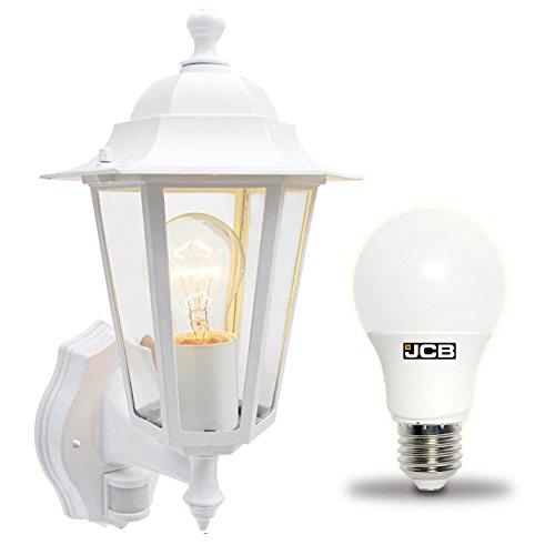 Image of Traditional 6 Sided Garden/Porch Outdoor Coach Wall Lantern IP44 (White 6 Sided + Motion Sensor + LED)