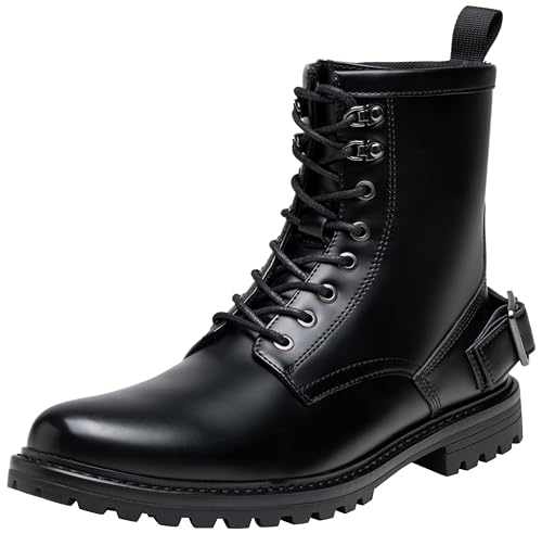 Jousen Mens Boots Motorcycle Boots High Top Fashion Mens Casual Boots Zipper Combat Boots(AMY8410 blackslick 10.5)
