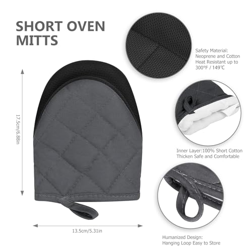 Qulable 1 Pair Short Oven Mitts - Silicone Kitchen Oven Gloves High Heat Resistant 500℉, Mini Oven Mits With Non-Slip Grip Surfaces And Hanging Loop For Bbq, Baking, Cooking And Grilling  thumb #1