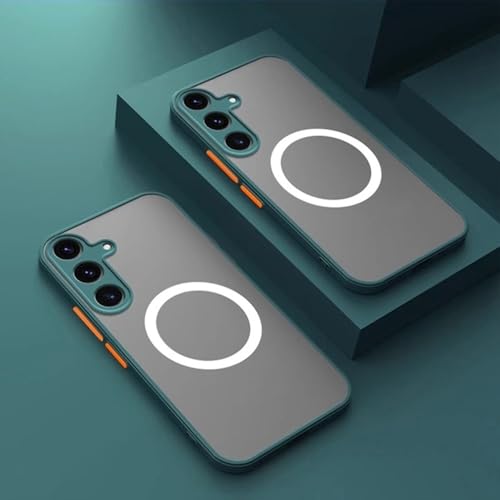 ケースアーマー マット マグネット式 for Samsung Galaxy S25 S24 S23 S 25 Ultra Plus ケース フロスト ワイヤレス充電カバー ダークグリーン S24用