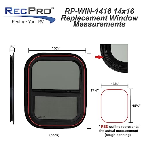 RecPro RV Window | 14"W x 16"H | Teardrop Style | Vertical Sliding | RV Window Replacement | Made in USA - Image 4