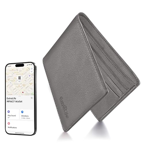 Image of Wallet with Tracker for Men, Works with Apple Find My APP (iOS Only), Air Tag Wallet, Mens Smart Wallets with GPS Tracker,Bifold Leather RFID Blocking, Rechargeable Battery, Gift for Him, Steel Grey