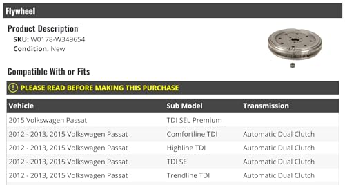 Flywheel - Compatible with 2012-2013, 2015 Volkswagen Passat