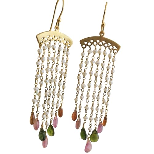 Boucles d'oreilles longues perles eau douce et tourmaline : le cadeau femme parfait