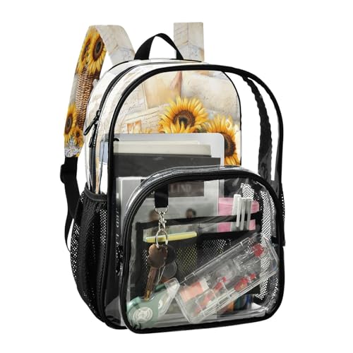 Vintage Sunflower Vase Clear Backpack Heavy Duty See Through Transparent PVC BookBag for Kids Boy Girl School Work2
