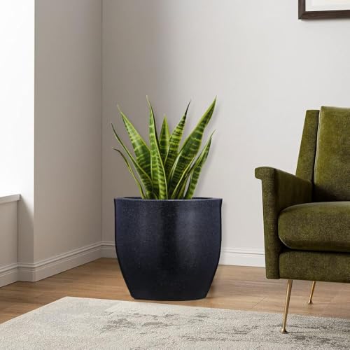 Image of Go Hooked Pluto Black Indoor Planter Pot 12 Inch | Lightweight Modern Round Plant Pot for Living Room, Balcony & Office | Decorative Polymer Pot for Live & Artificial Plants