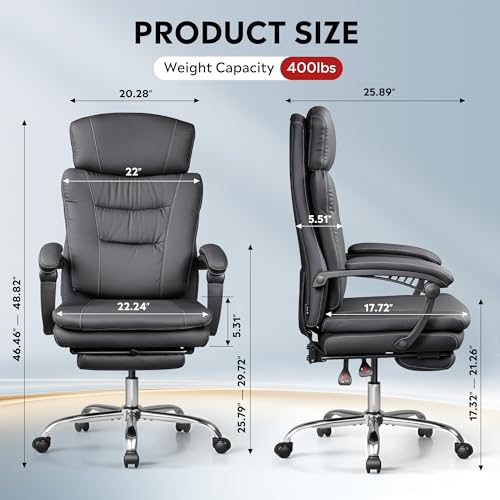 Image of DEVAISE Executive Leather Home Office Chair with Footrest, High Back and Heavy Duty, Comfortable Big and Tall Ergonomic Desk Chair with Lumbar Support, Comfy Reclining, SGS Class 4 Gas Lift, Black