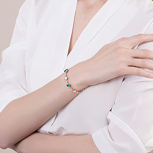 Carleen May Birthstone Bracelet 925 Sterling Silver Created Green Emerald Bracelet For Women Heart Shape Station Tennis Bracelet Gemstone Jewelry For Girls Wife Mom #TOP1