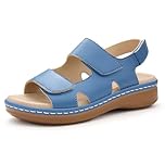 PIZZ ANNU Clara Women's Orthopedic Sandals Wedge Walking with Arch Support, Comfortable Chunky Lightweight Hook & Loop Summer Shoes for Everyday Wear Blue Size 6
