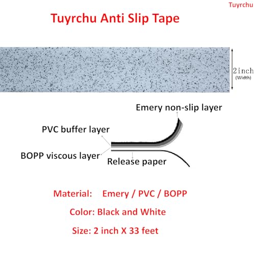 Image of Anti Slip Tape 2 Inch Wide, Waterproof Grip Adhesive Tape, Heavy Duty High Traction Friction for Indoor /Outdoor Steps (33 Ft /White-Black).