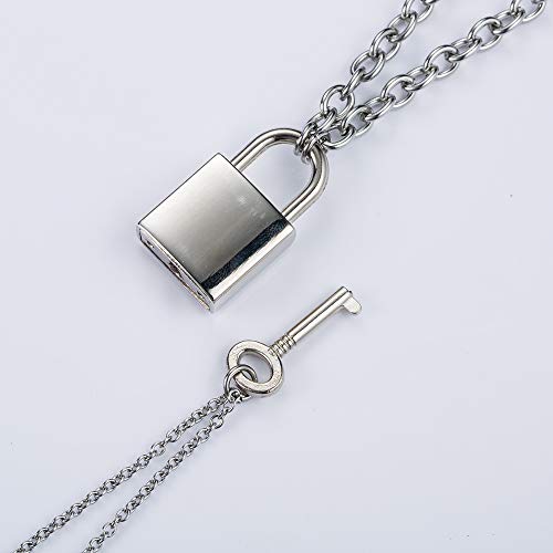 Firsteel Punk Hiphop Rock Gothic Style Lock And Key Necklace Pendant Influx Silver Stainless Steel Double Layer Choker For Women Men Dress Up #TOP3