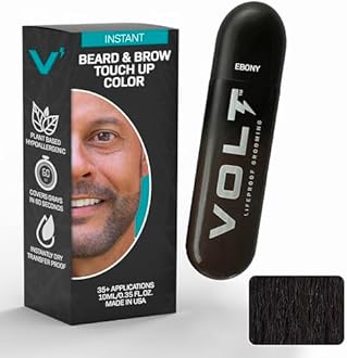 VOLT Grooming Temporary Instant Beard Color Single Pack - Quick Drying Plant Based Hypoallergenic Brush on Color for Beards, Mustaches, and Eyebrows - 0.35 Fl Oz (10 ml), Ebony (Brown/Black)