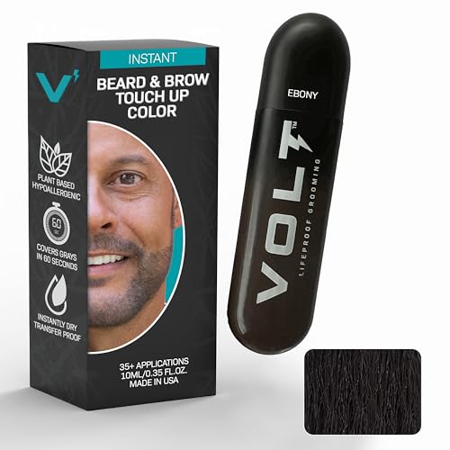 VOLT Grooming Temporary Instant Beard Color Single Pack - Quick Drying Plant Based Hypoallergenic Brush on Color for Beards, Mustaches, and Eyebrows - 0.35 Fl Oz (10 ml), Ebony (Brown/Black)