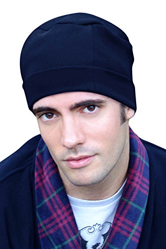 Mens Sleep Cap - 100% Cotton Night Cap for Men (Navy)