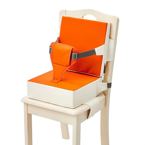 KOGB 子供用ブースターシートマット、ダイニングテーブルマット、ホームシートタイプ、背もたれ付き、ベビーダイニングテーブルマット、高密度スポンジ、柔らかく快適、滑り止め、防水、お手入れ簡単、取り付け簡単、調節可能なショルダーストラップ、安全で信頼性があり