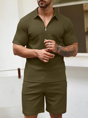 Image of Vogaan Men's Premium Cotton Blend Pyjama Set | Stylish Solid Polo Tshirt and Shorts | Casual Night Suit Wear Set for Man | Summer Co-ords Set with Shorts | Comfortable Nightwear & Loungewear