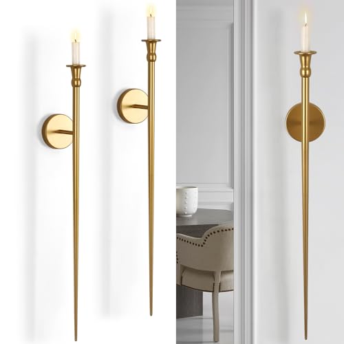 Gold Candle Sconces Set of 2, Retro Long Metal Candle