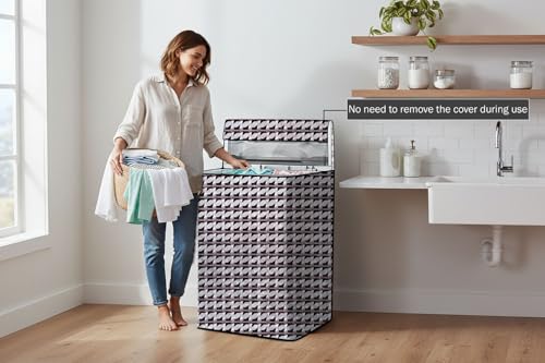 Image of Stylista PVC Washing Machine Cover Compatible for Godrej 7.5 Kg Fully-Automatic Top Loading WTEON ADR 75 5.0 PFDTG AURD, Symmetric Pattern Black Grey