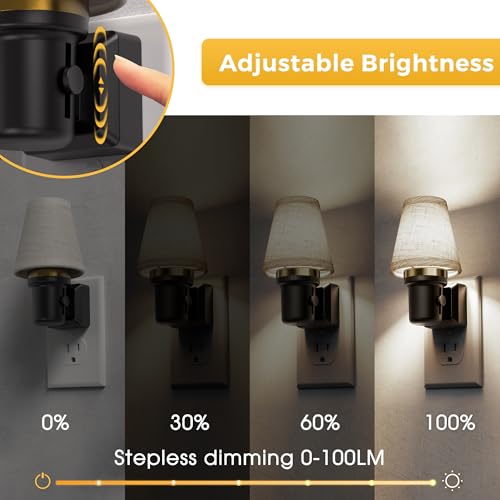 Image of L LOHAS LED Night Lights Plug into Wall, 2 Pack Linen Fabric Round Platform Decor Night Light, Dusk to Dawn Sensor Vintage Nightlight, 5000K Daylight 0-100LM Dimmable, for Bedroom Living Room Hallway