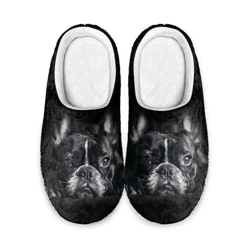 LKHVGY Pantofole da donna e uomo, morbide, antiscivolo, per camera da letto, scarpe da casa, calde e accoglienti, in peluche, Bulldog francese nero, 38/39 EU largo