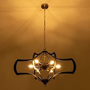 Wellmet Black Gold Modern Chandelier, Rustic 6-Light Farmhouse Polygon Pendant Light for Living Room, Dining Room, Foyer, Entryway, Hallway, Bedroom, 33.85''W Wellmet Black Gold Modern Chandelier Rustic 6 Light Farmhouse Polygon Pendant Light for Living Room Dining Room Foyer Entryway Hallway Bedroom 3385W